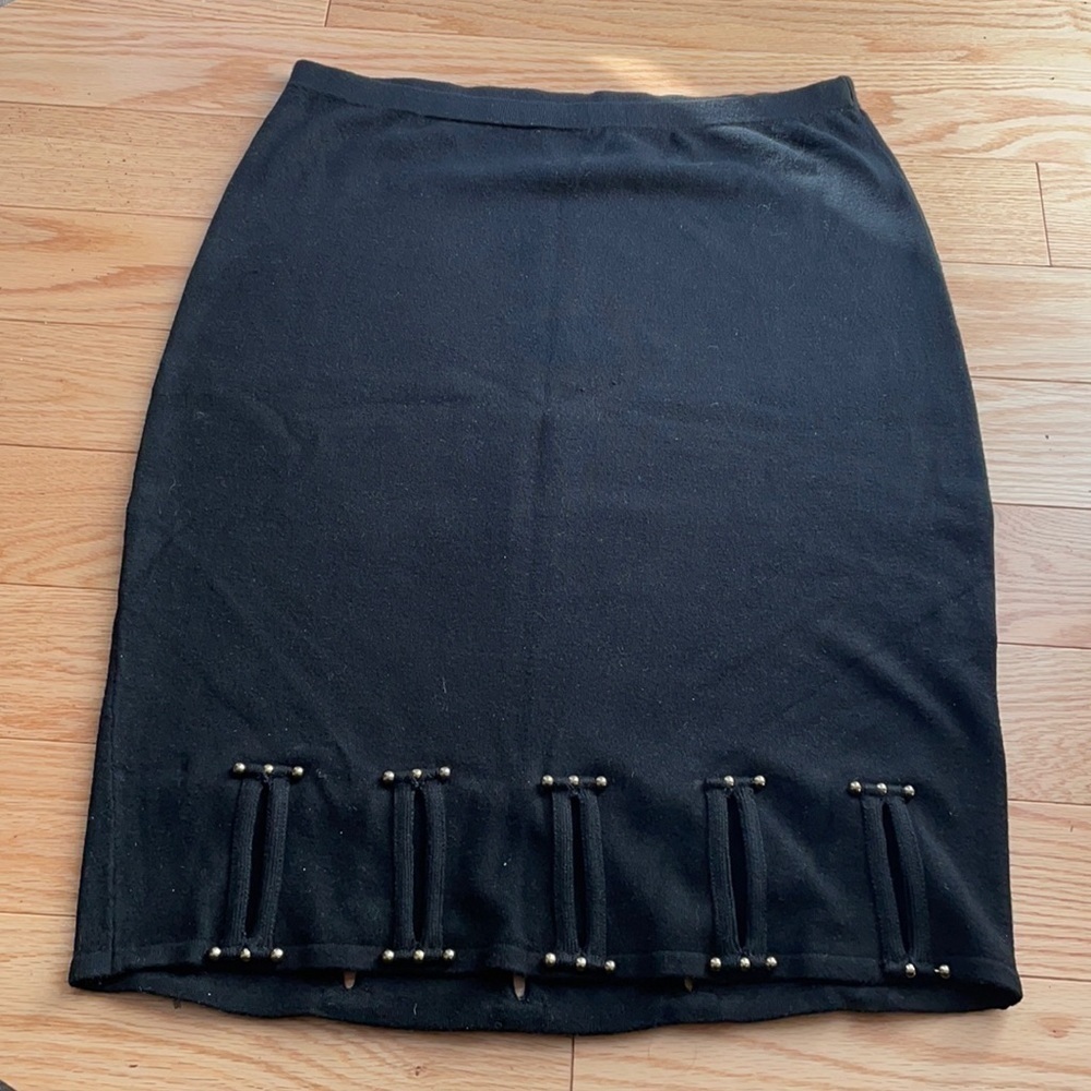Etincelle Couture Black Knit Skirt Studs Slit Cutouts Vintage